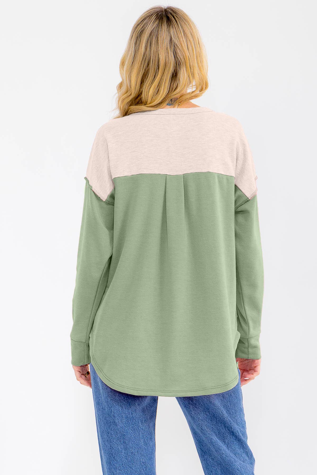 Floral Lace Contrast Sleeve Henley Top T6193