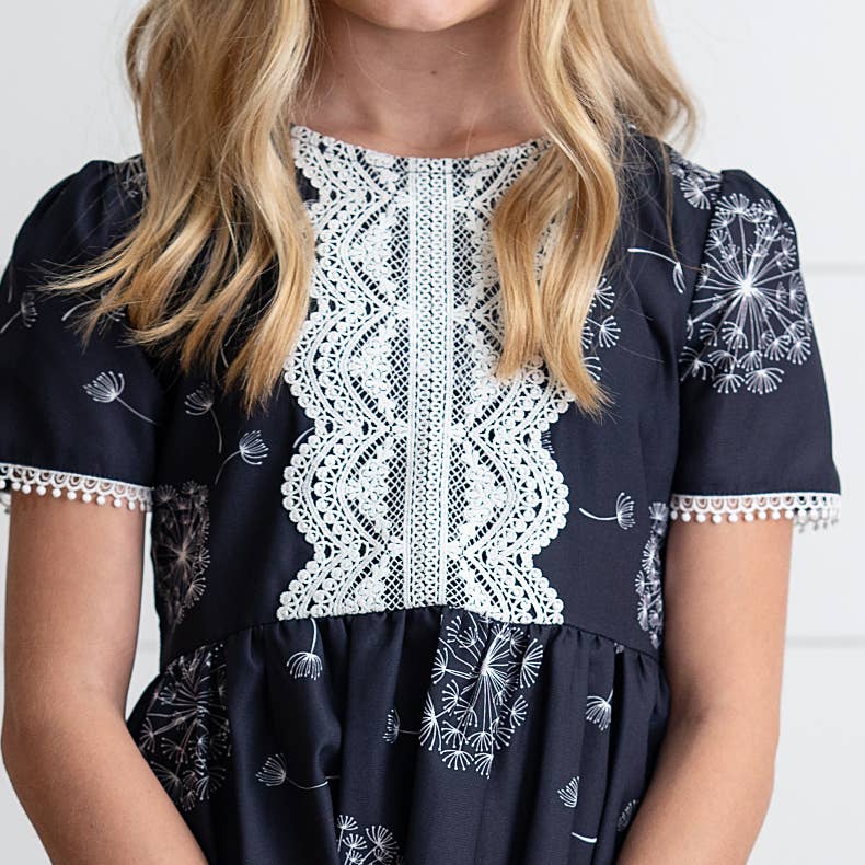 Girls Charcoal Dandelion Wish Lace Dress