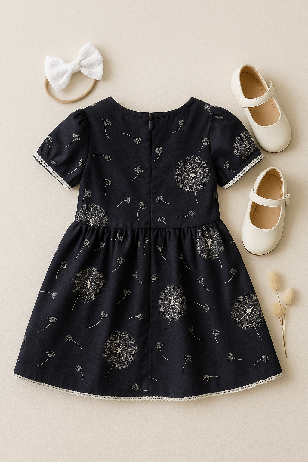 Girls Charcoal Dandelion Wish Lace Dress
