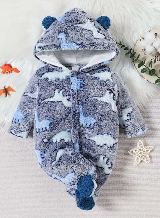 Sherpa Dinosaur Footed Jumpsuit