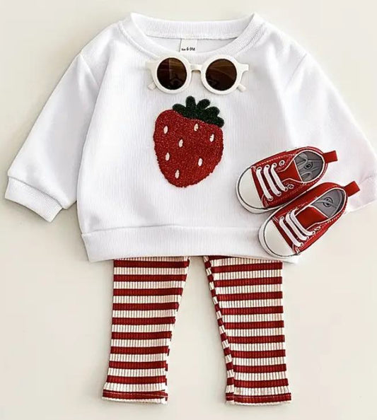 Strawberry Aplique Stretchy Knit Leggings Set