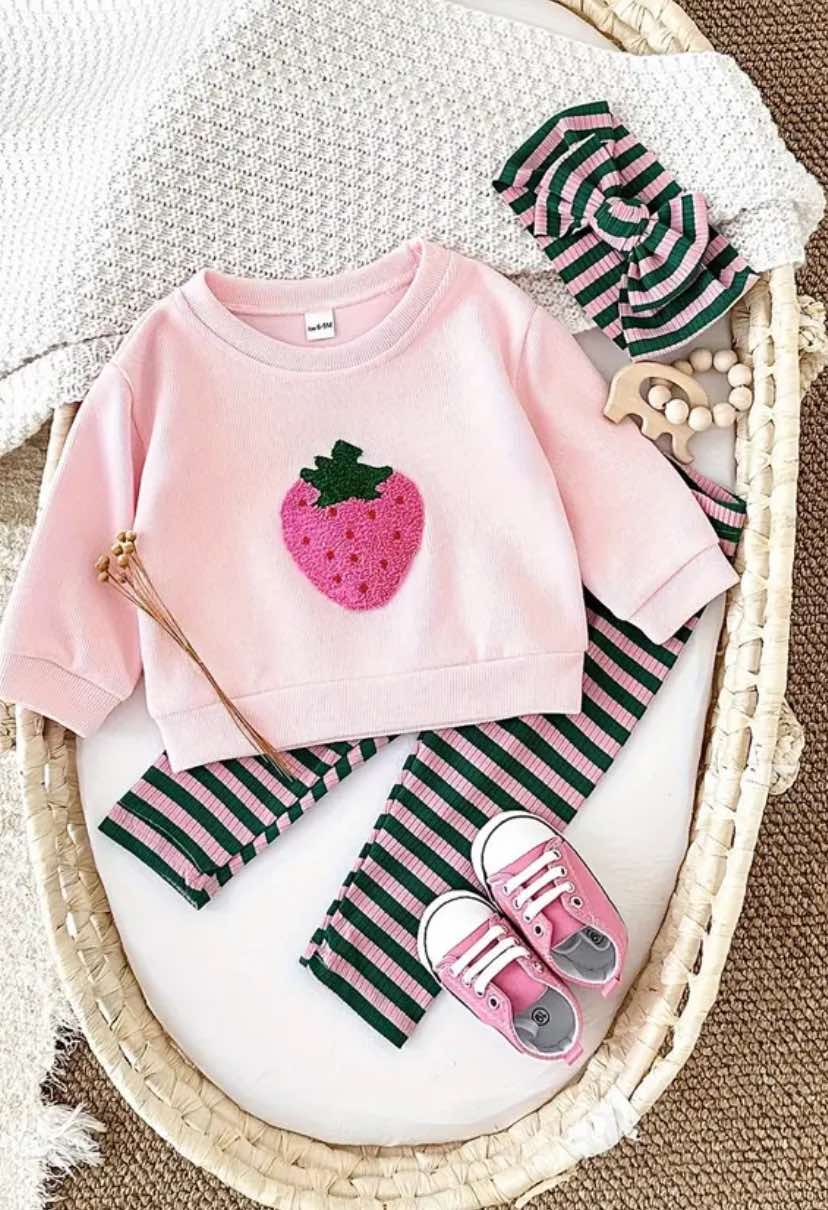 Strawberry Aplique Stretchy Knit Leggings Set