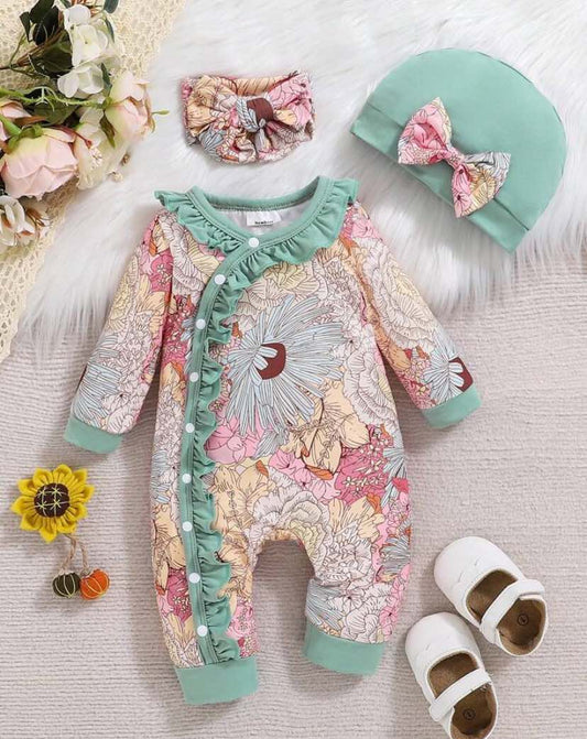 3 Piece Pastel Floral Romper