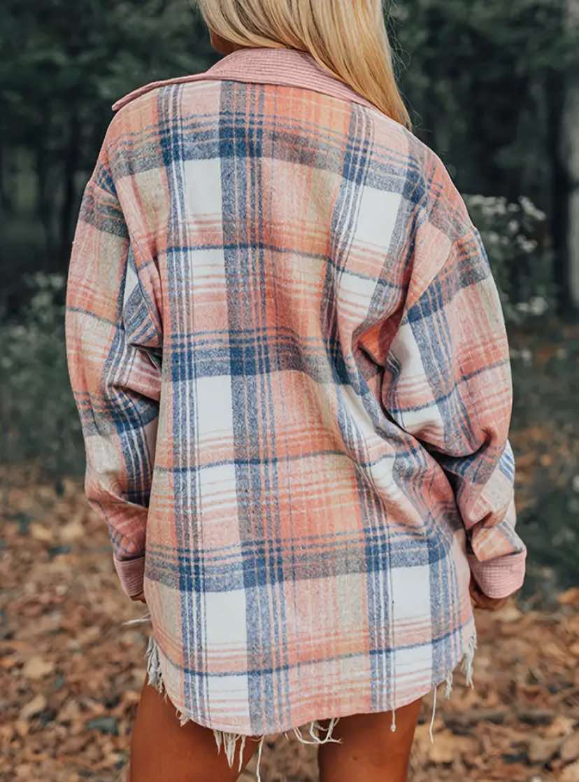 Pink Plaid and Corduroy Light Weight Shacket