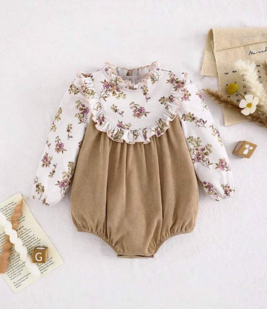 Floral and Corduroy Patchwork Romper