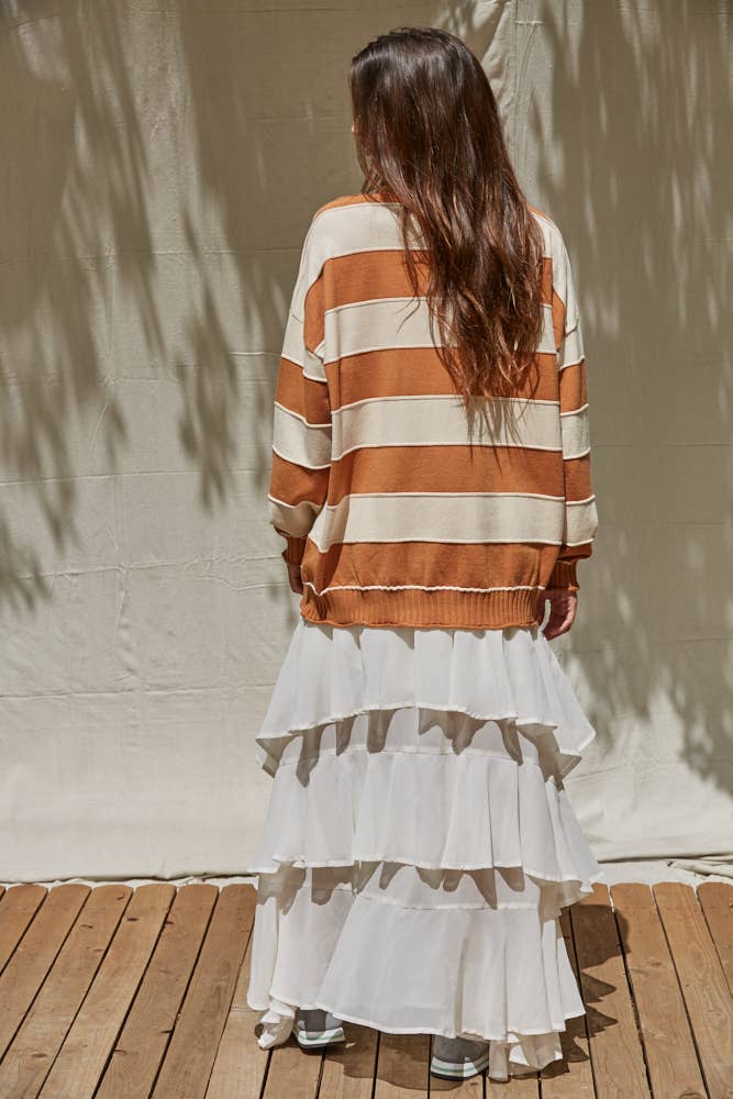 Knit Sweater Striped Crew Neck Long Sleeve Pullover