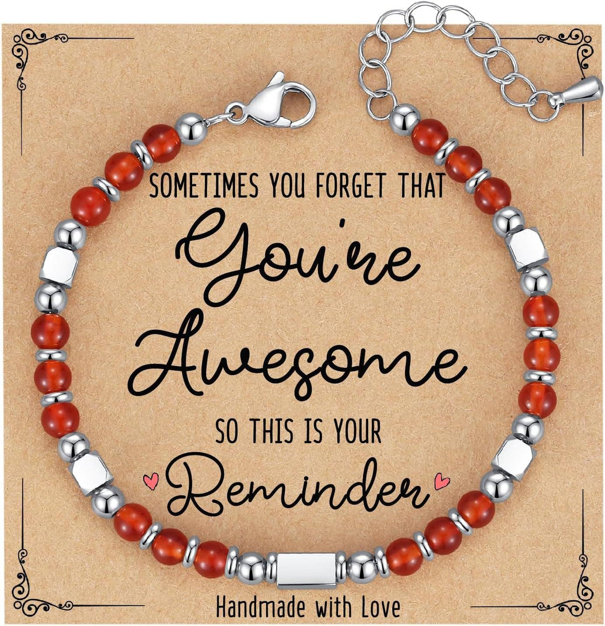 Stone & Stainless Steel Bead Bracelet and Card