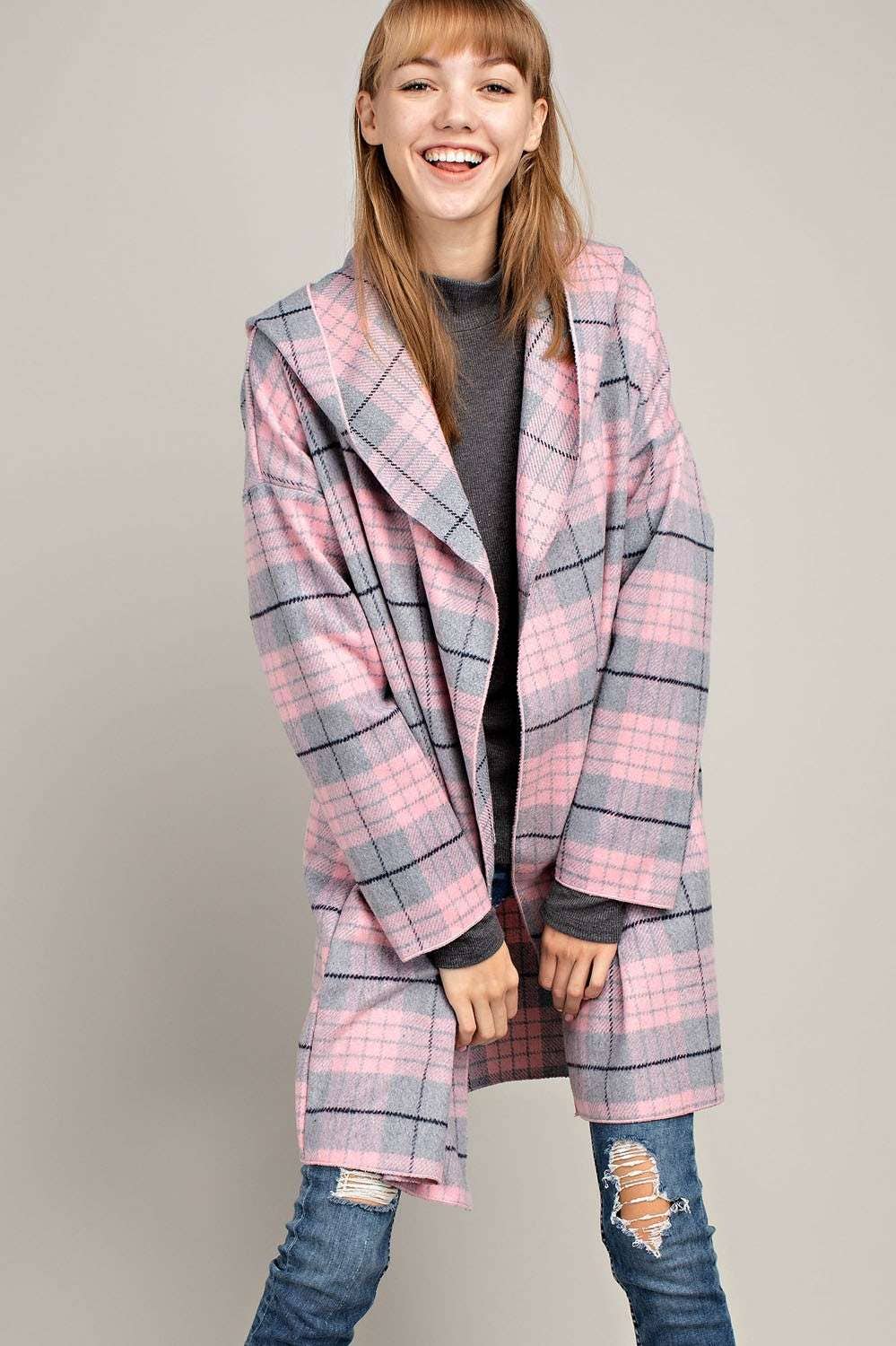 PLAID POCKETED HOODIE JACKET