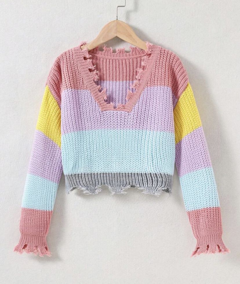 Color Block Distressed Sweater