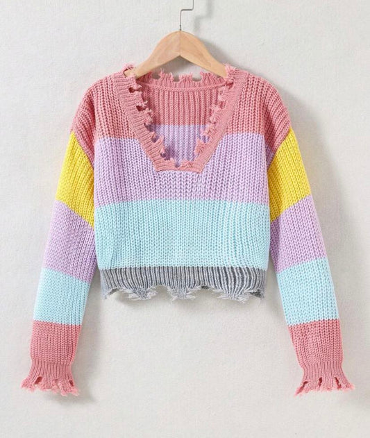 Color Block Distressed Sweater