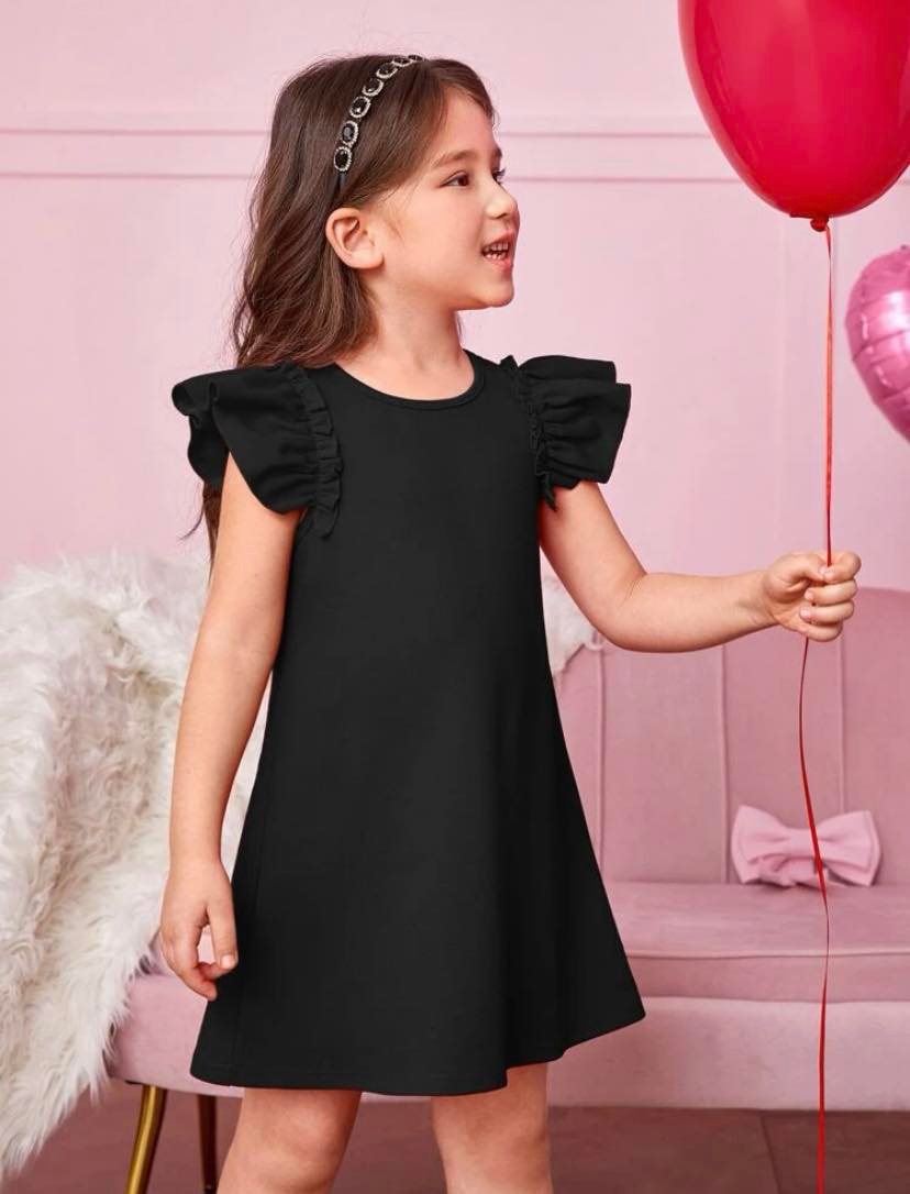 Black Ruffle Trim A-Line Dress