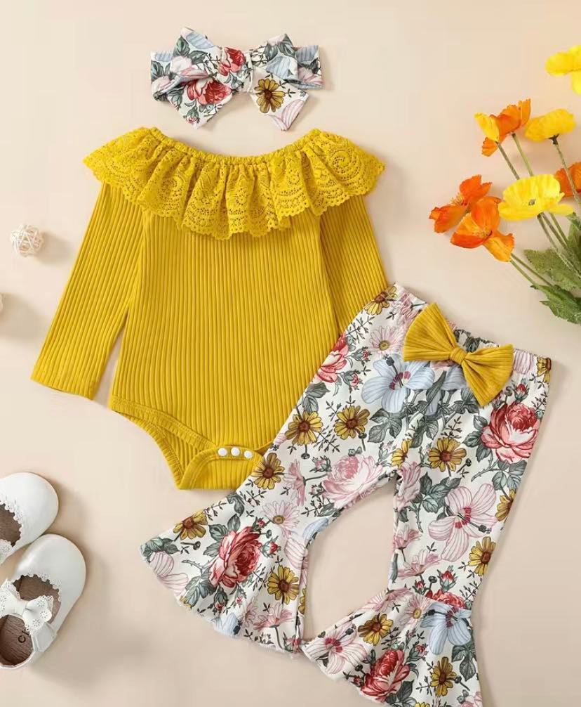 Mustard Floral Bell Bottom Set