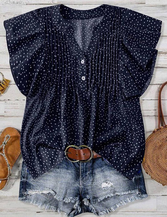 V-Neck Ruffle Sleeve Polka Dot Blouse