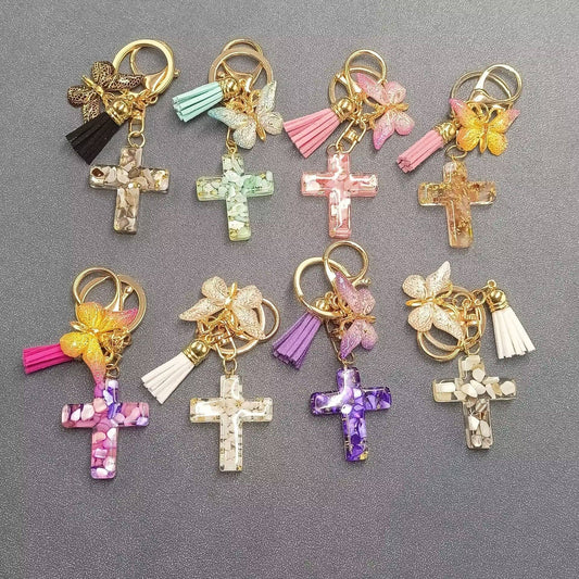 Multi-style Acrylic Butterfly Resin Cross Pendant  Keychains