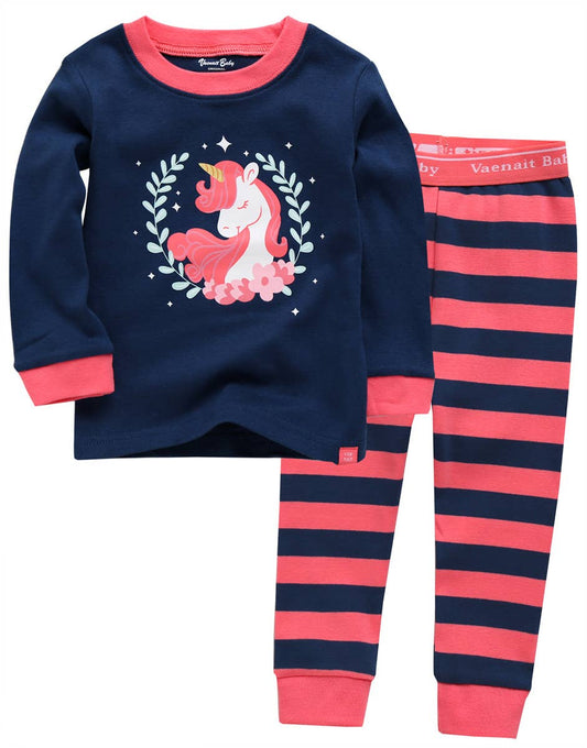 Flower Unicorn Navy Long Sleeve Pajama Set