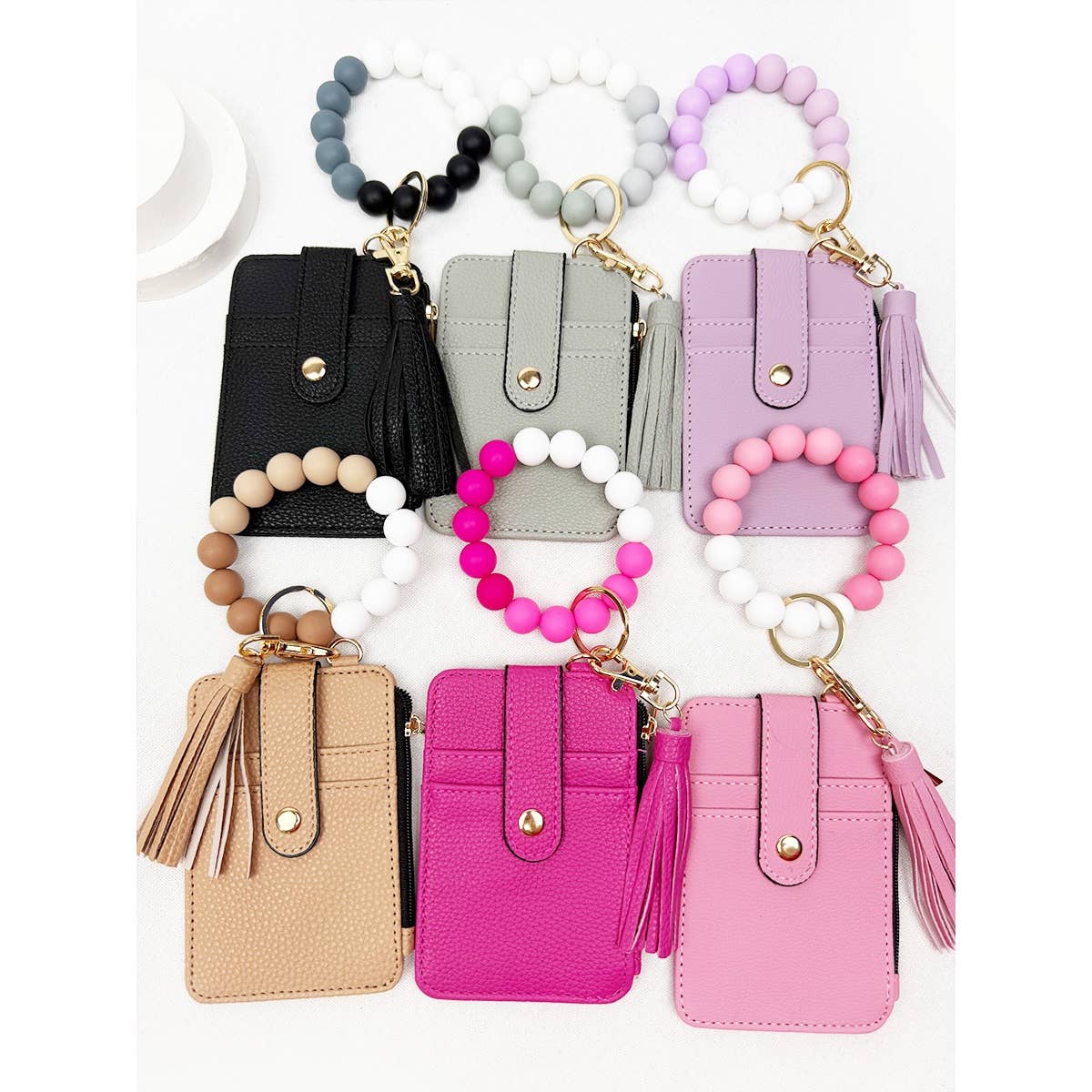 Solid Wallet Keychain Wristlet with ID Window