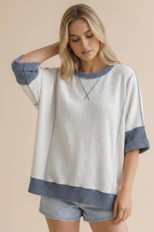 Plus Tri Angle Detail Oversized Color Block Top