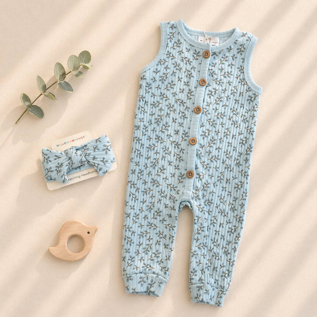 2 Piece Sleeveless Willow + Whimsy Coverall & Headband Set