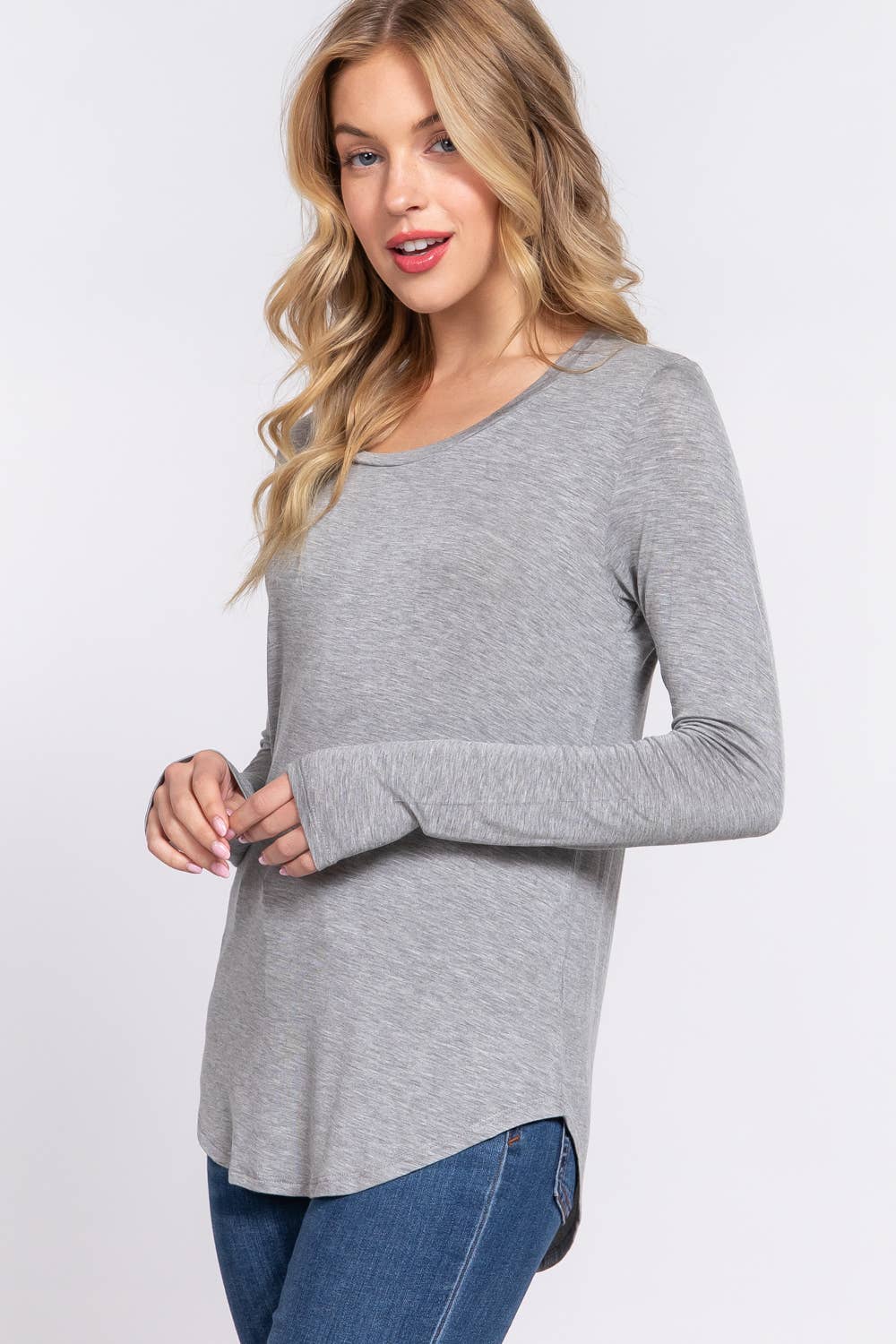 Long Sleeve Round Neck Rayon Spandex Jersey Top