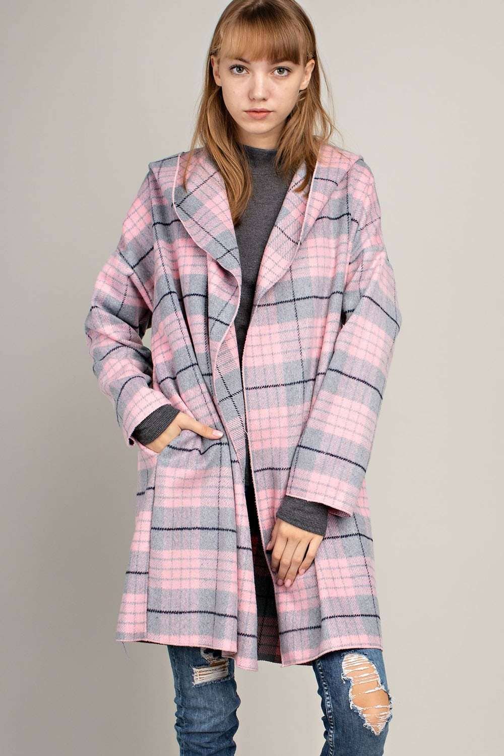 PLAID POCKETED HOODIE JACKET