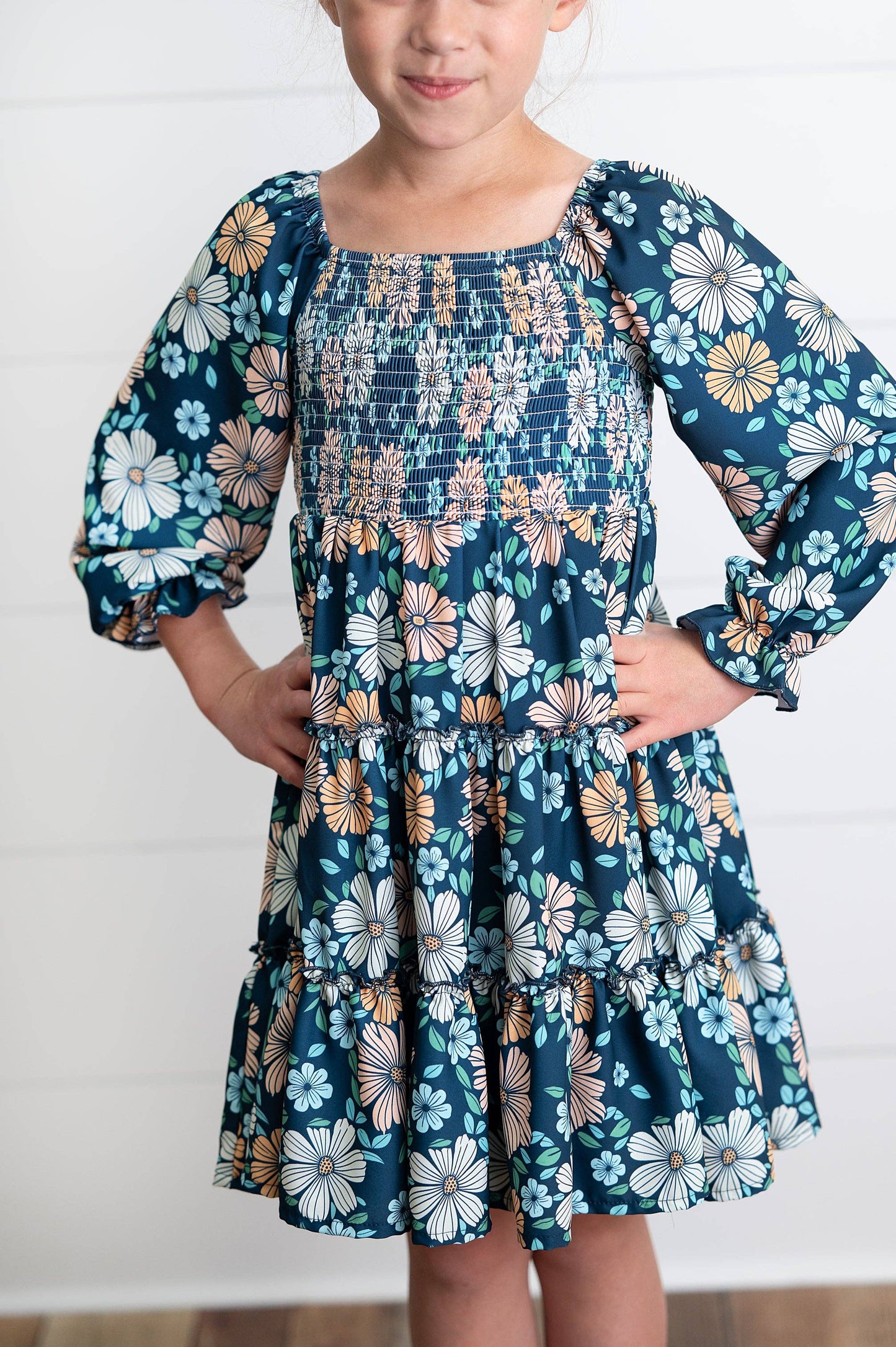 Girls Grace Winter Floral Mommy & Me Matching 3 Tiered Dress