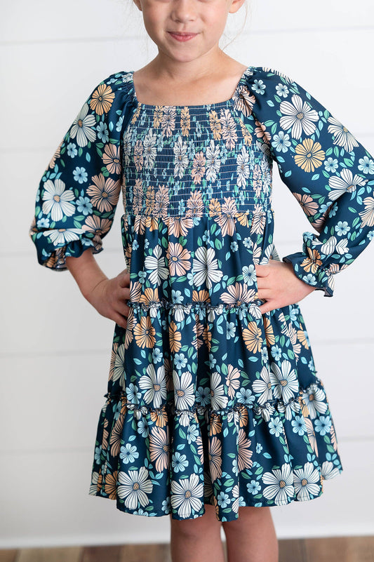 Girls Grace Winter Floral Mommy & Me Matching 3 Tiered Dress