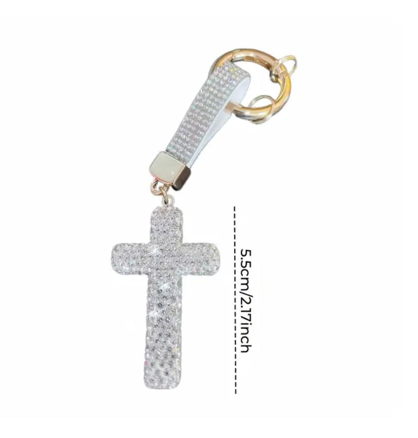 Rhinestone Cross Keychain