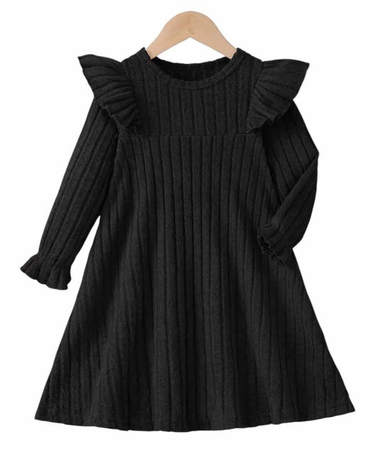 Ruffle Shoulder Black Dress