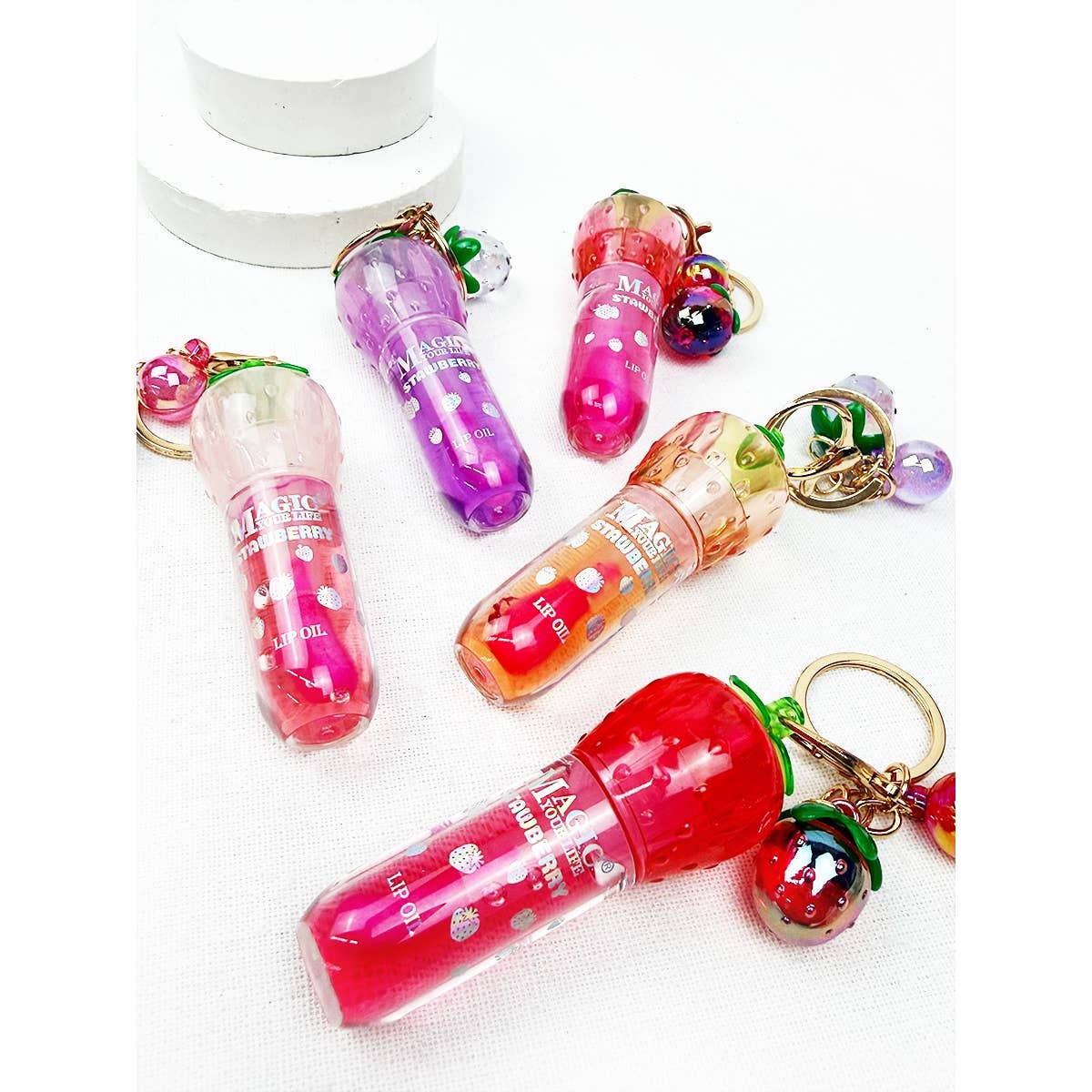 Strawberry Charm Keychain Lip Gloss Set
