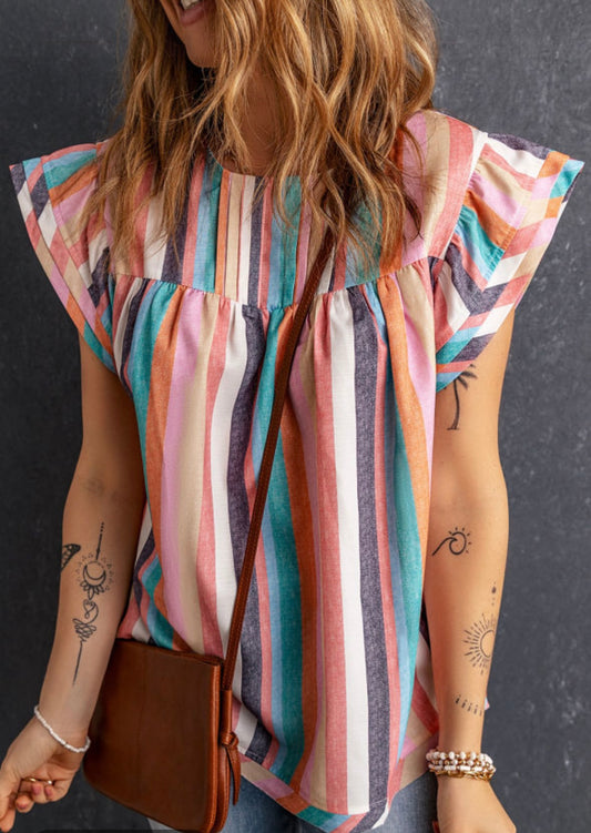 Multicolor Stripped Cap Sleeve Top