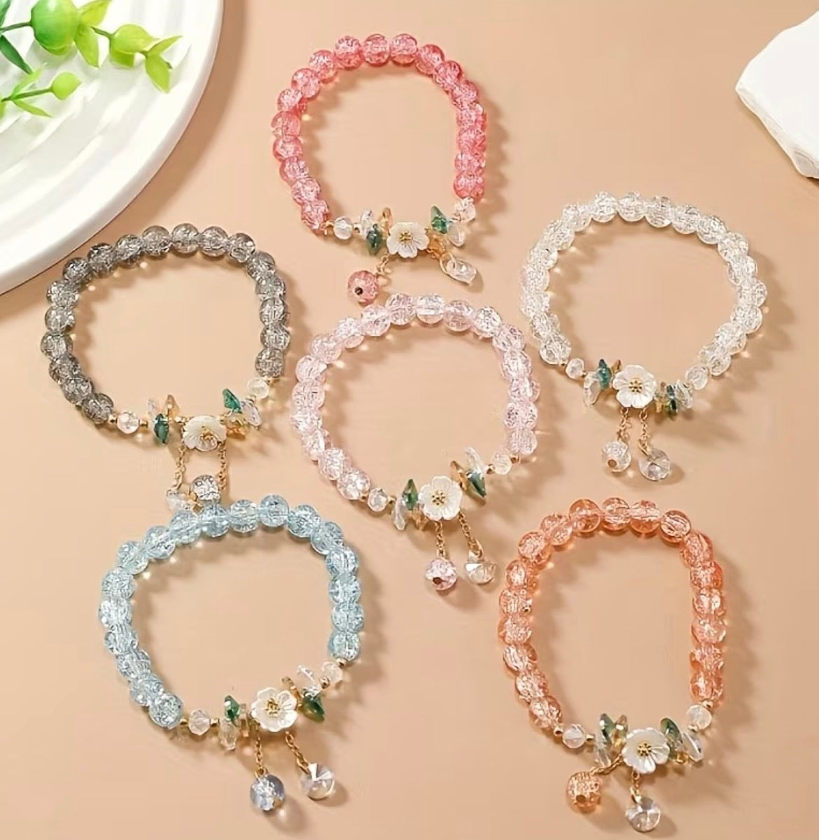 Camellia Flower Bead Bracelet