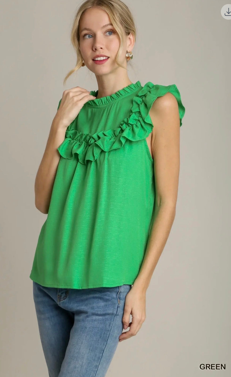 UMGEE Boxy Cut Ruffle Detailed Top with Back Button Keyhole