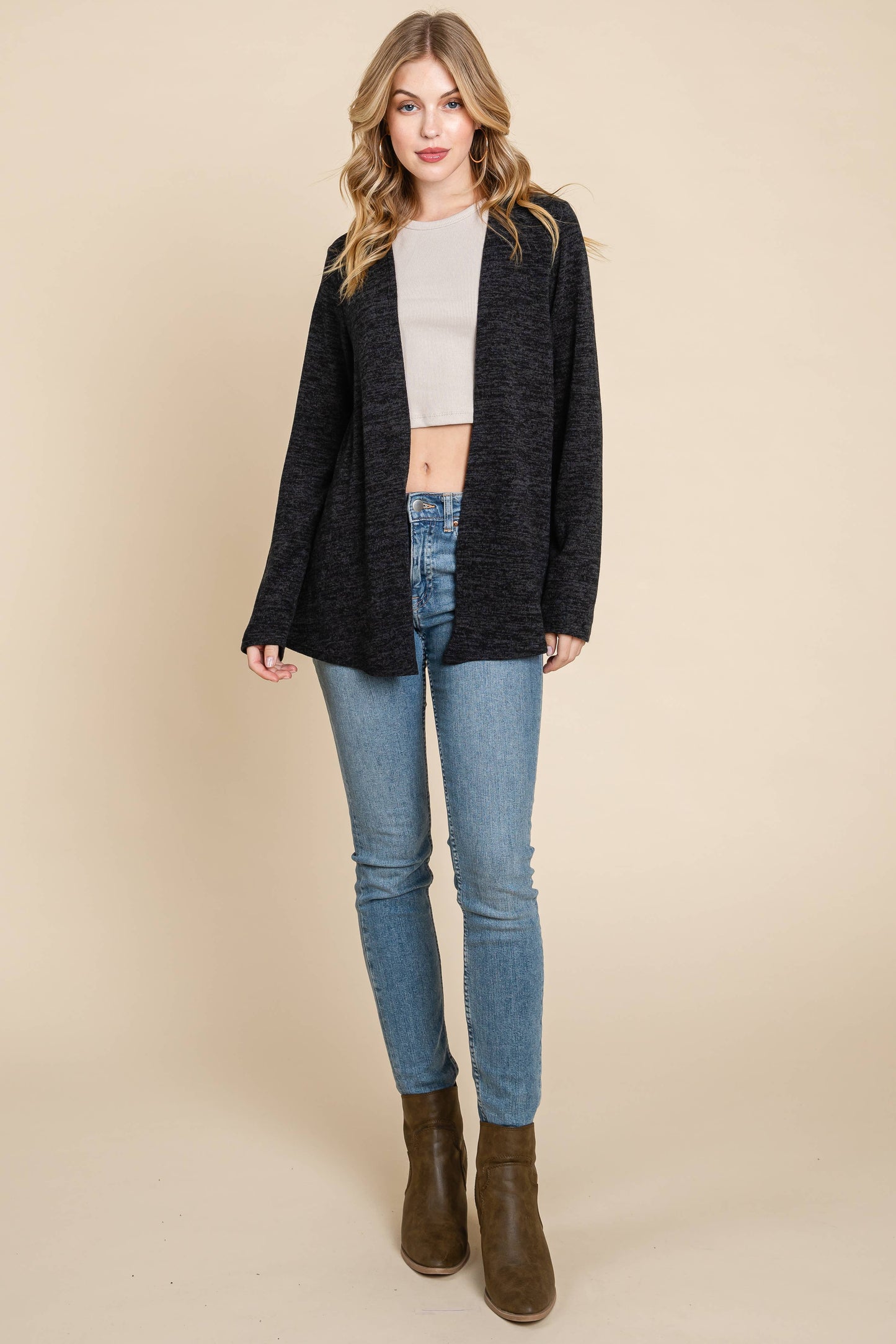 Solid Knit Open Front Cardigan