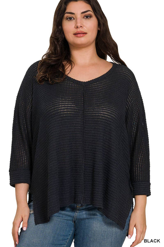 Plus Hi Low Hem Jacquard Sweater