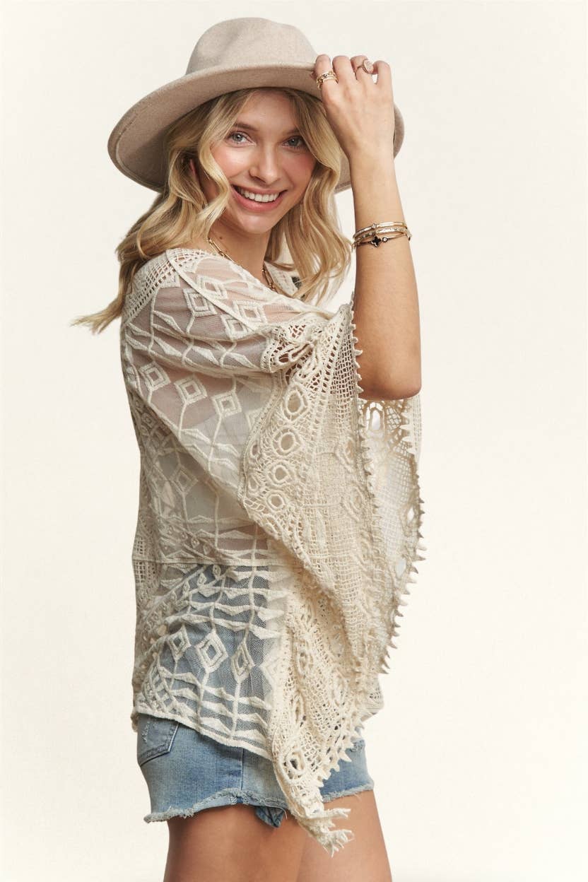 Shoulder Boat Neck Crochet Lace Blouse