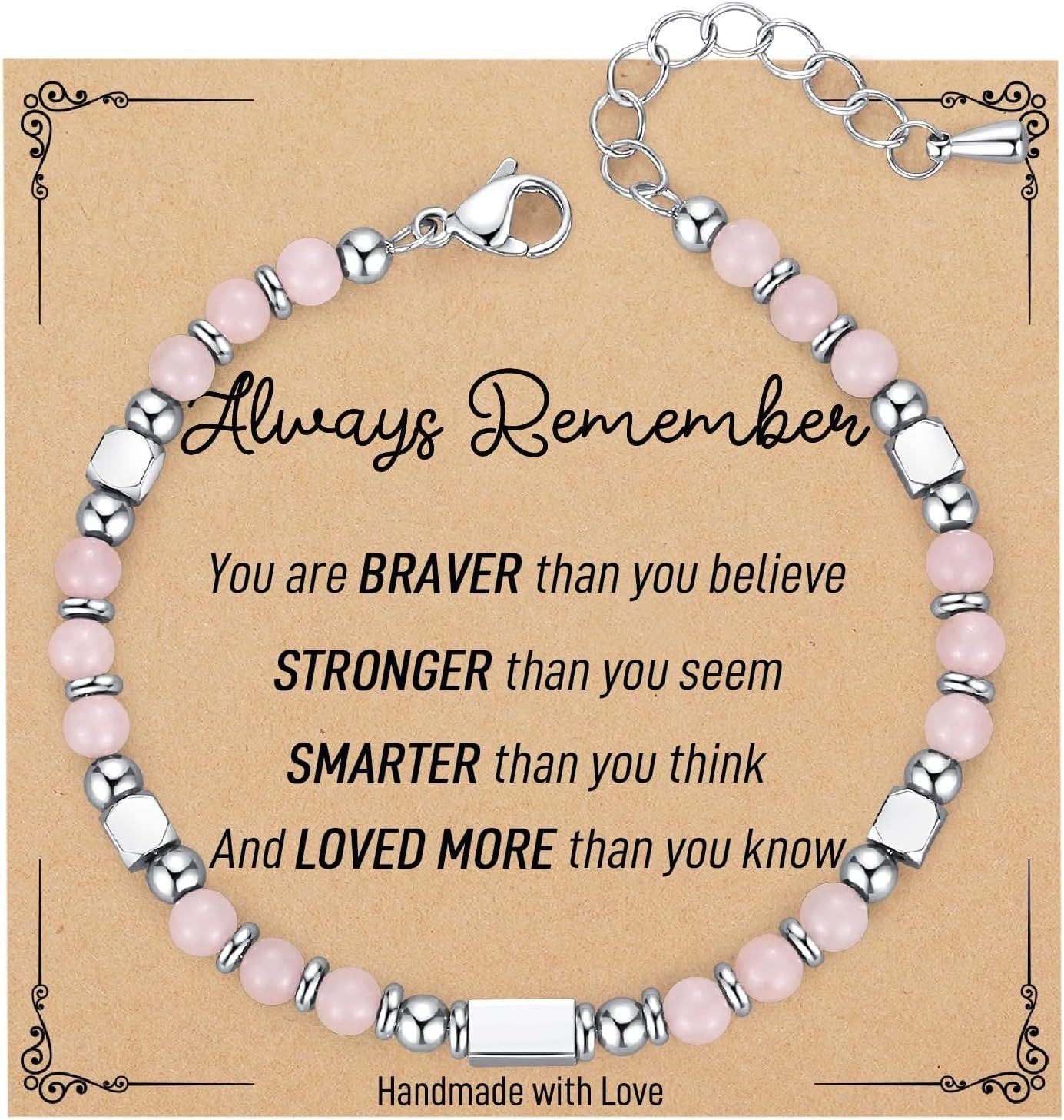 Stone & Stainless Steel Bead Bracelet and Card
