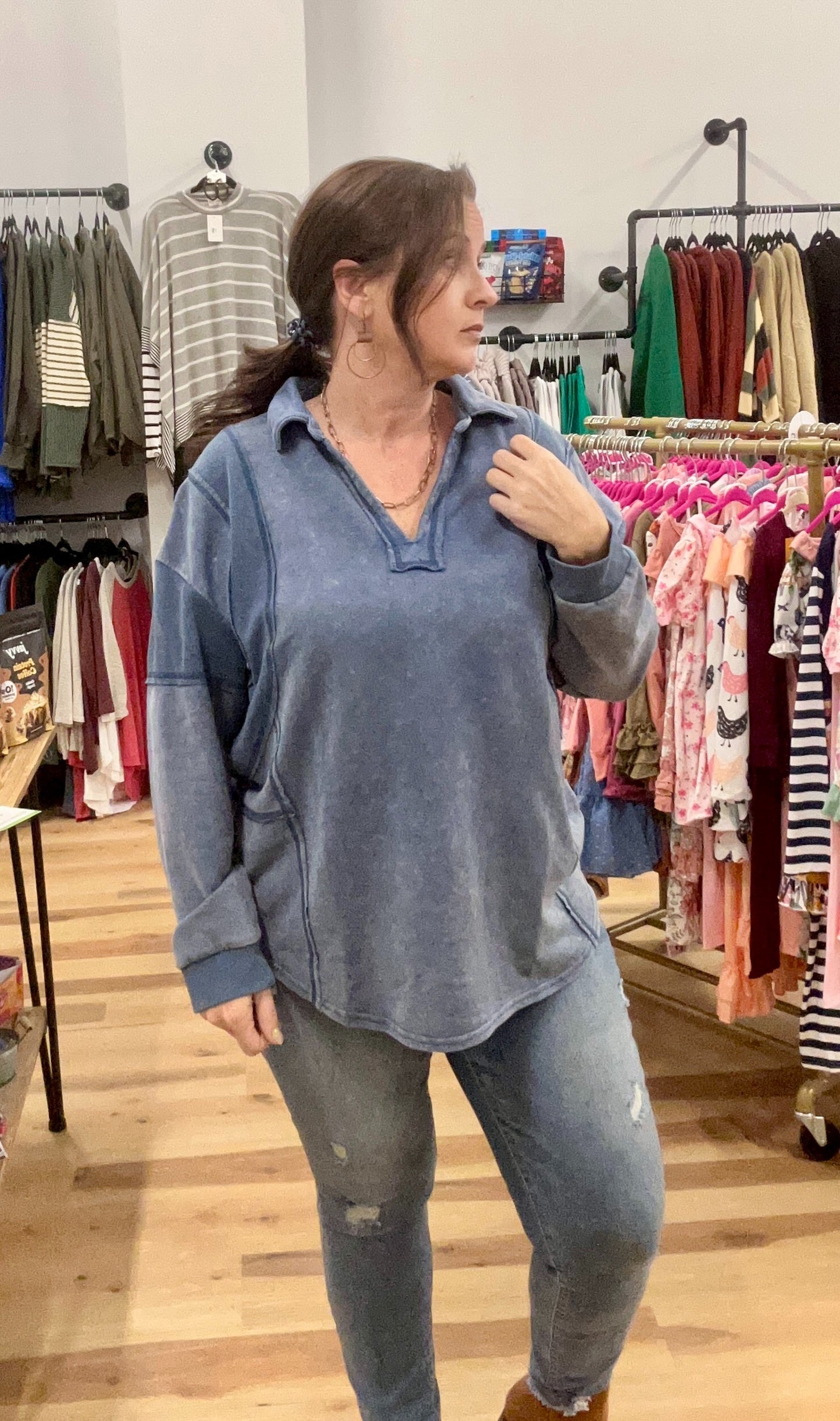 Mineral Washed Oversized French Terry Knit Top