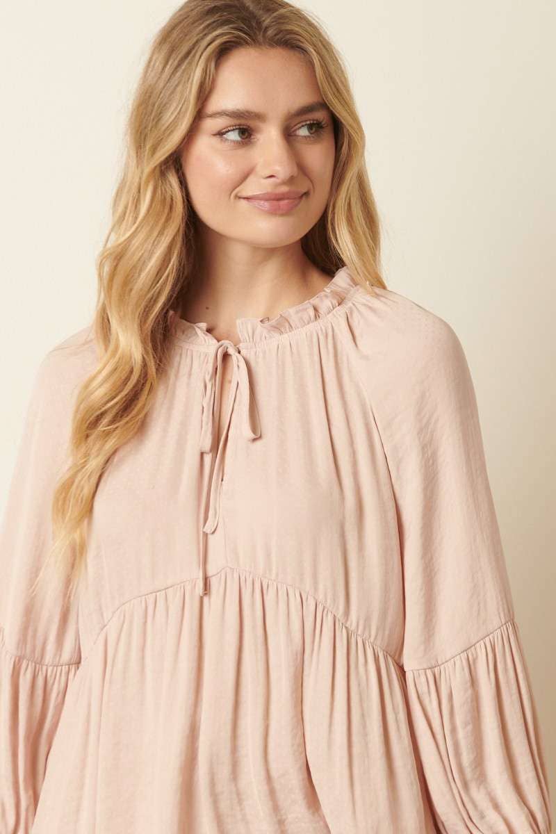 RUFFLE TIE FRONT BABYDOLL BLOUSE