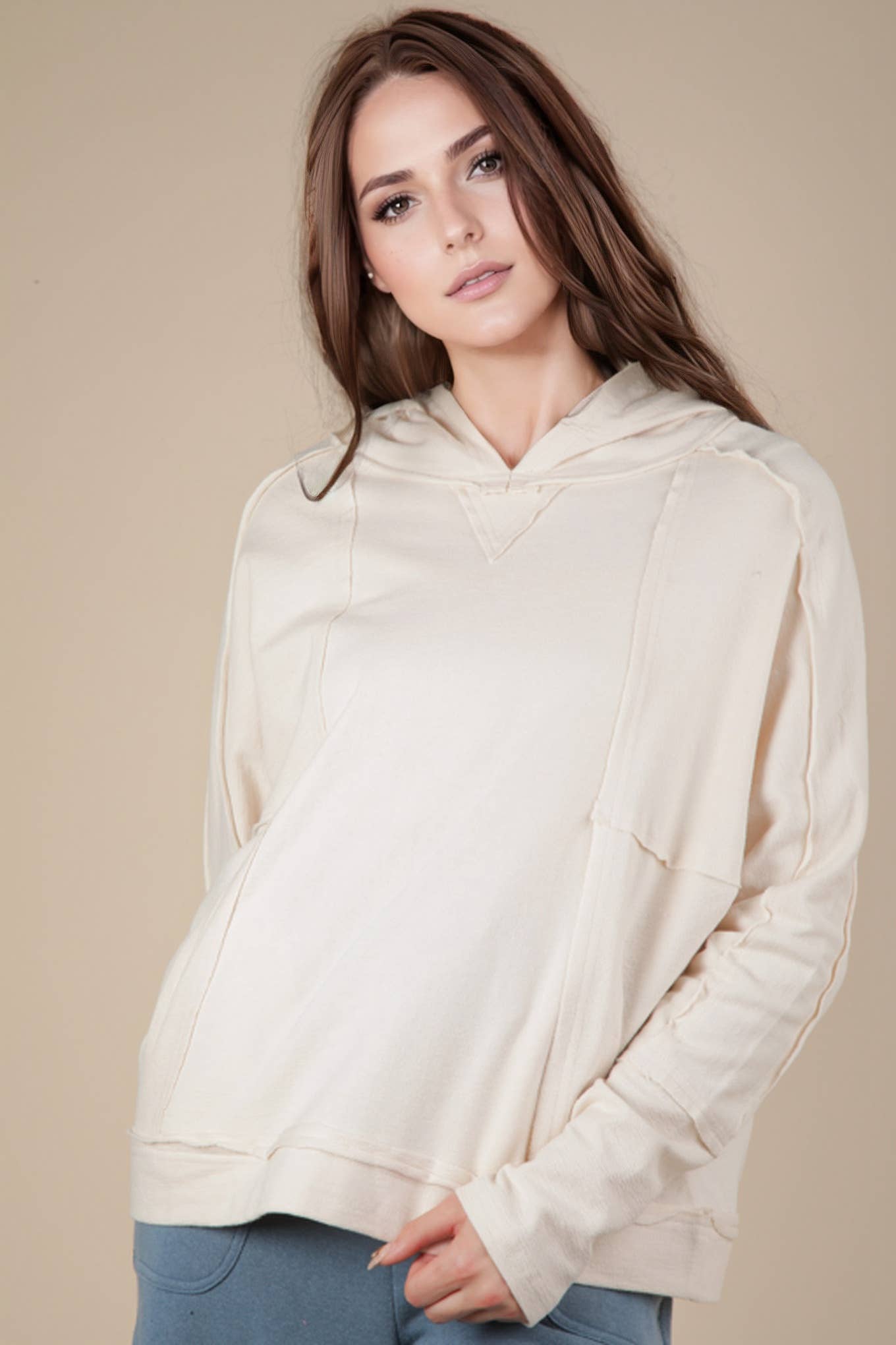 Raw Edge Cute Detail Hoodie Knit Top