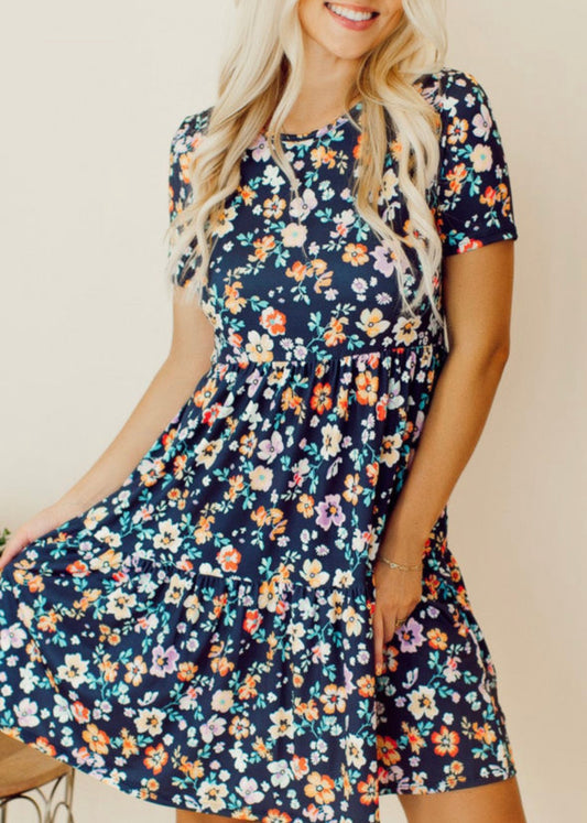 Blue A-Line Floral Dress