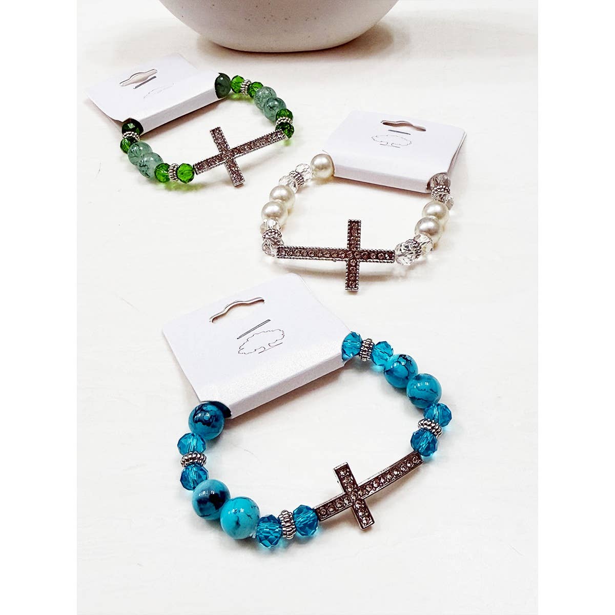 Rhinestone Cross Multi Tone Beaded Bracelet