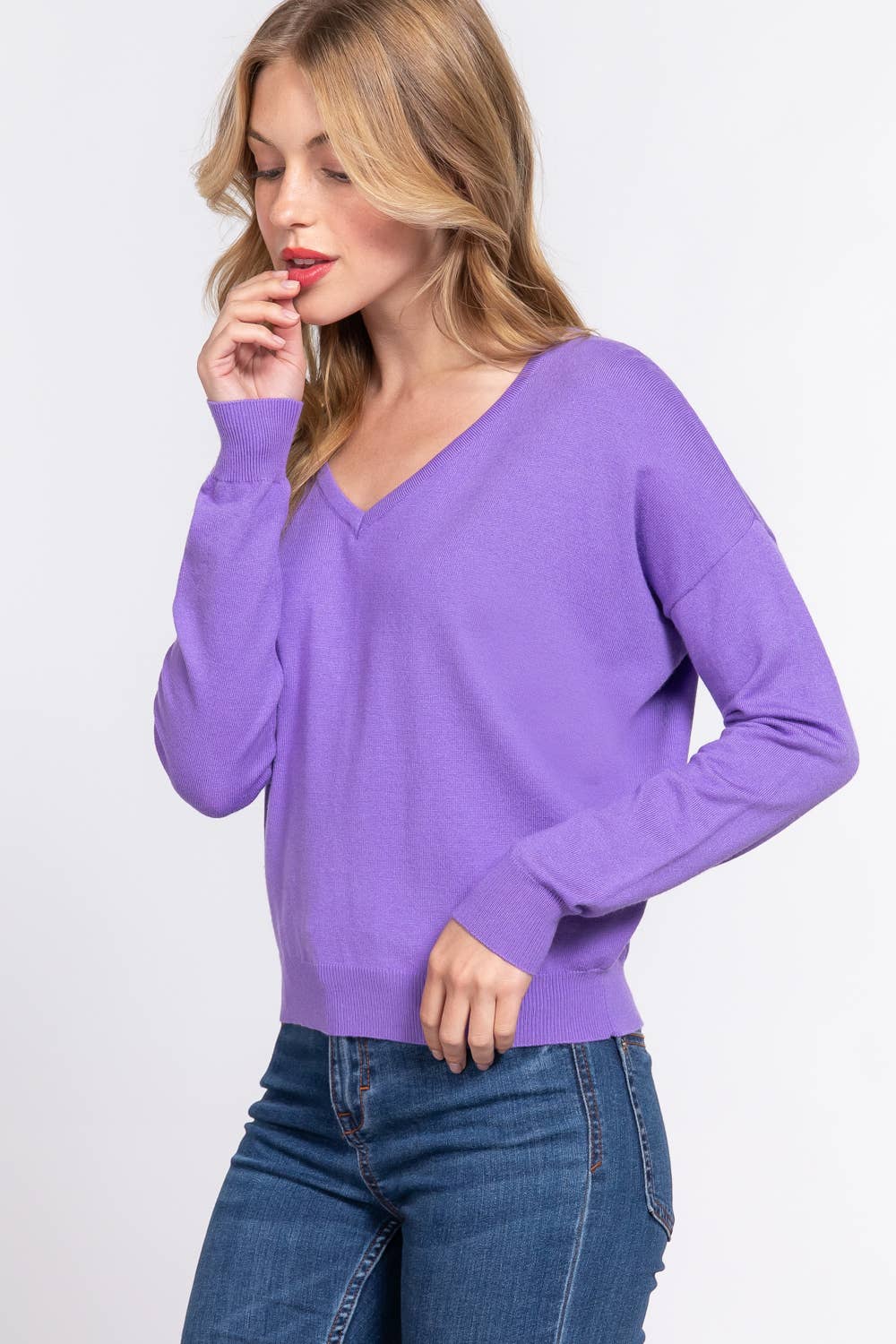 Long Sleeve V-neck Back Cross Strap Viscose Sweater