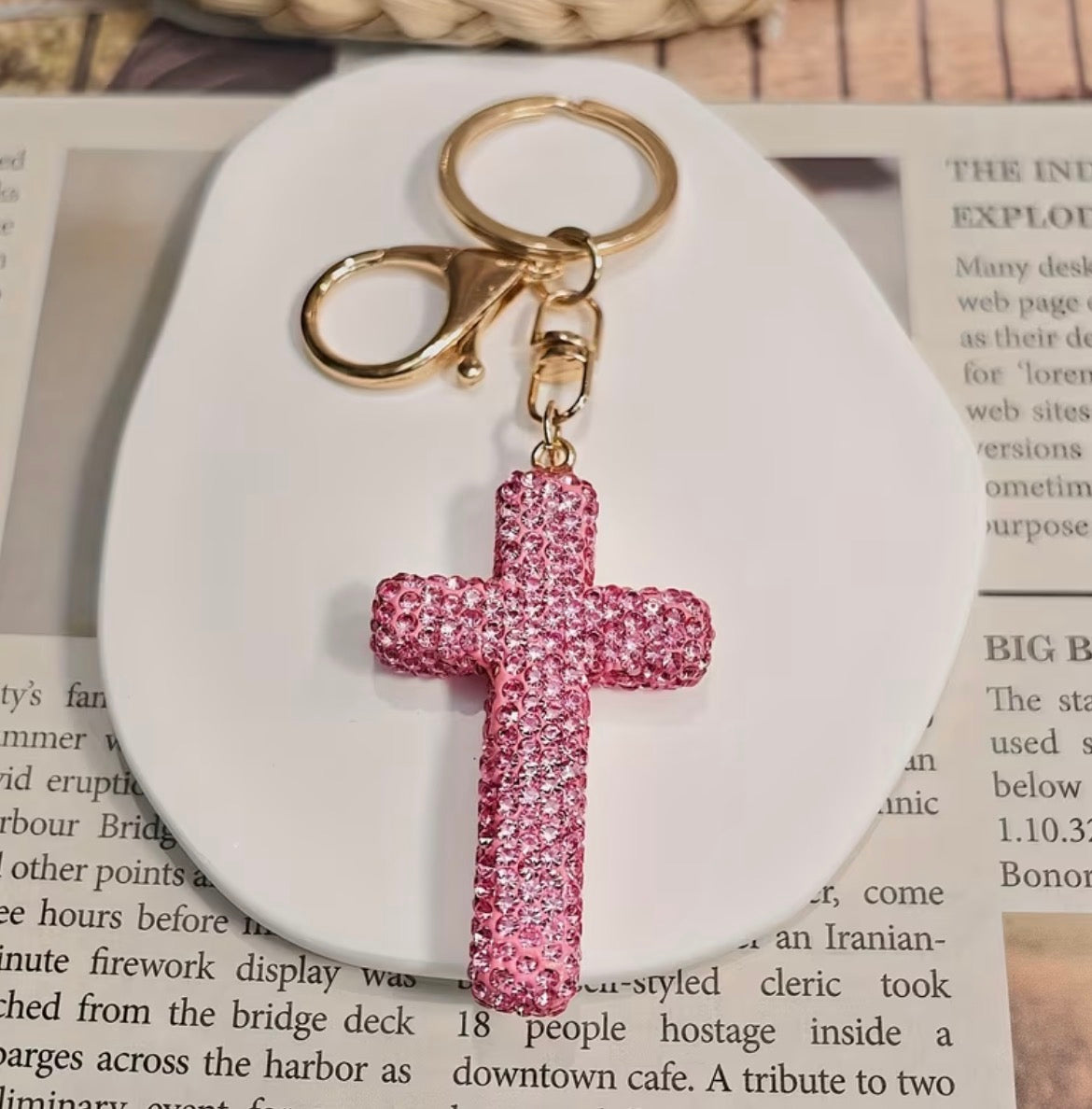 Rhinestone Cross Keychain