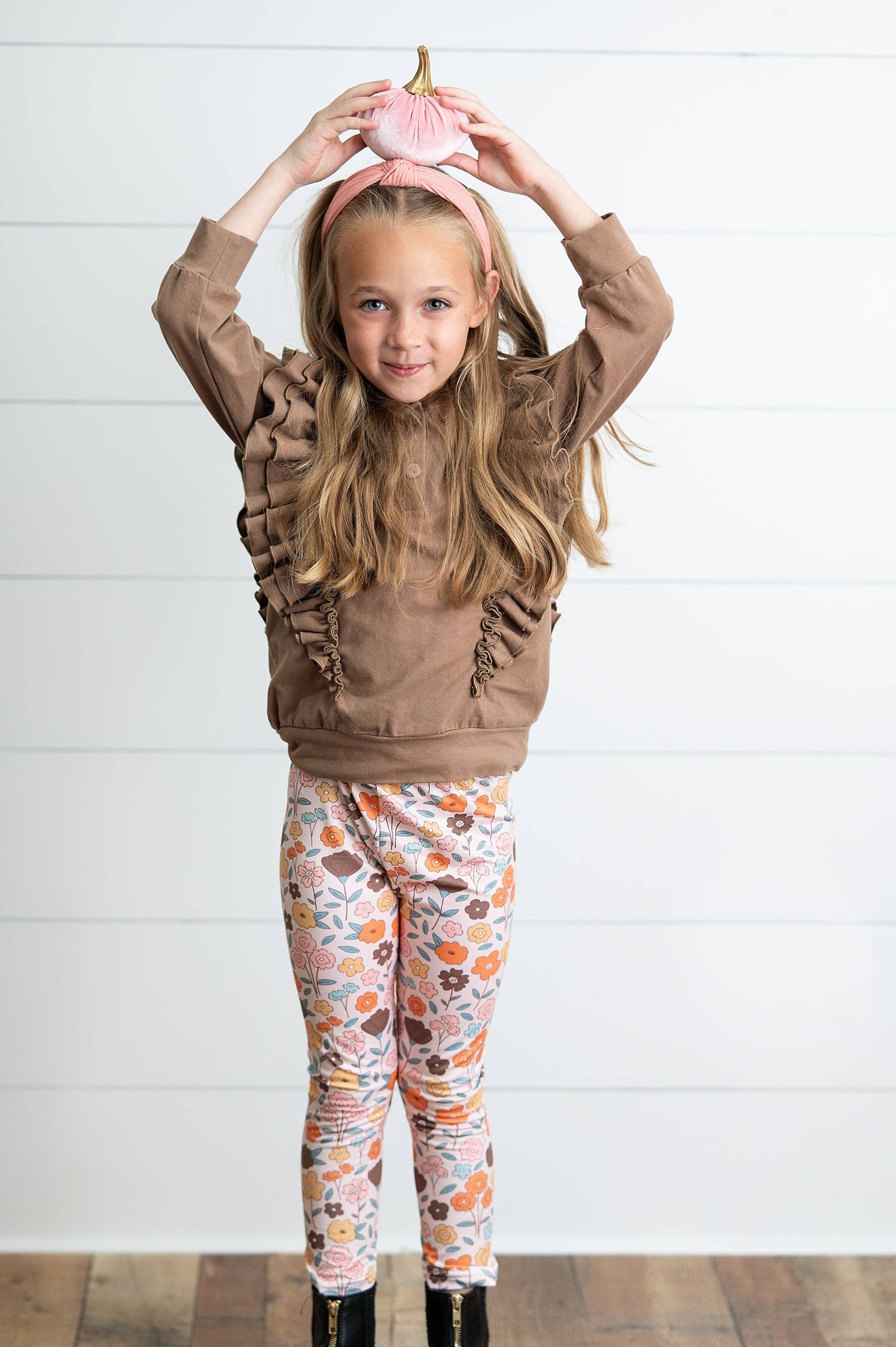 Kids Chocolate Ruffle Hoodie & Floral Pant Set