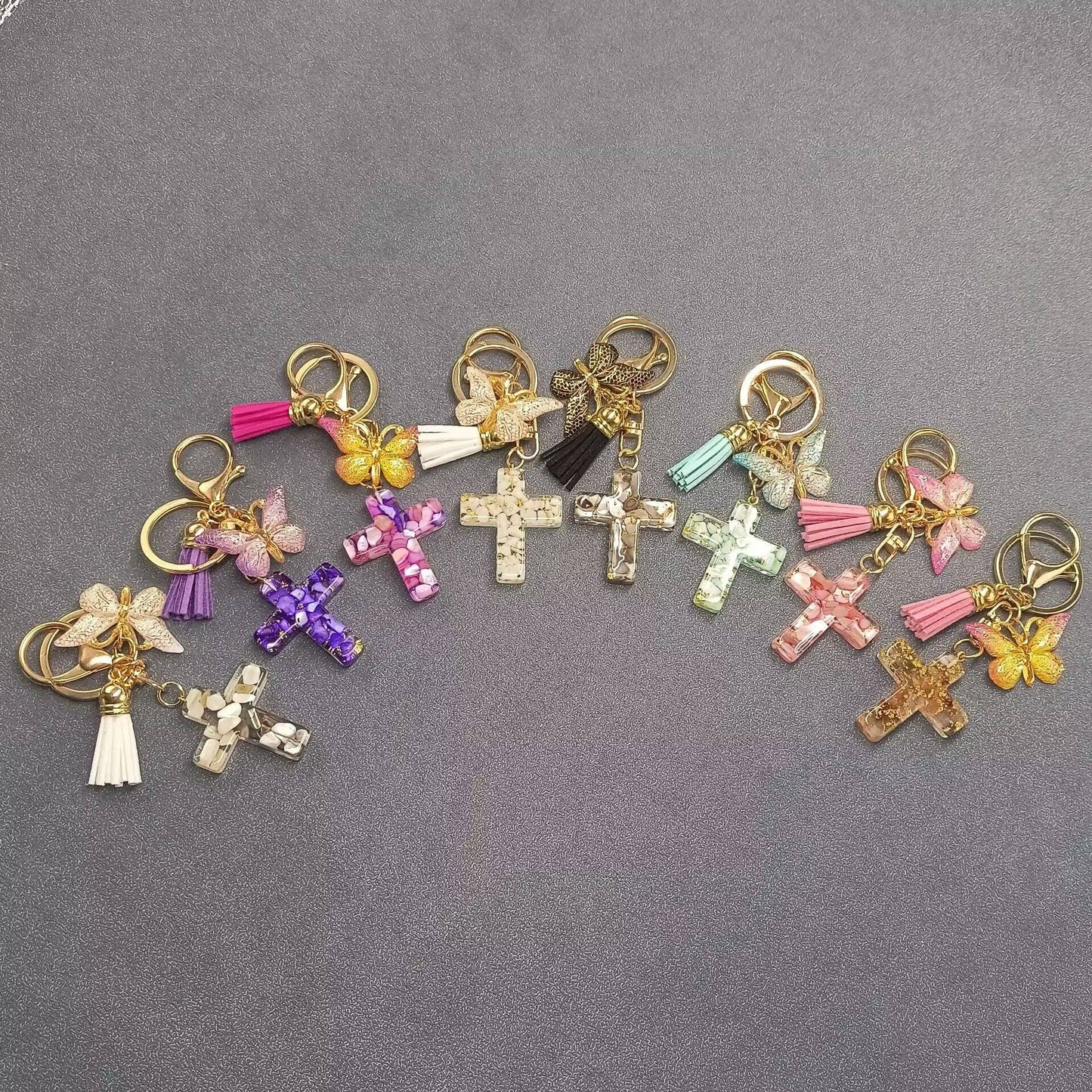 Multi-style Acrylic Butterfly Resin Cross Pendant  Keychains