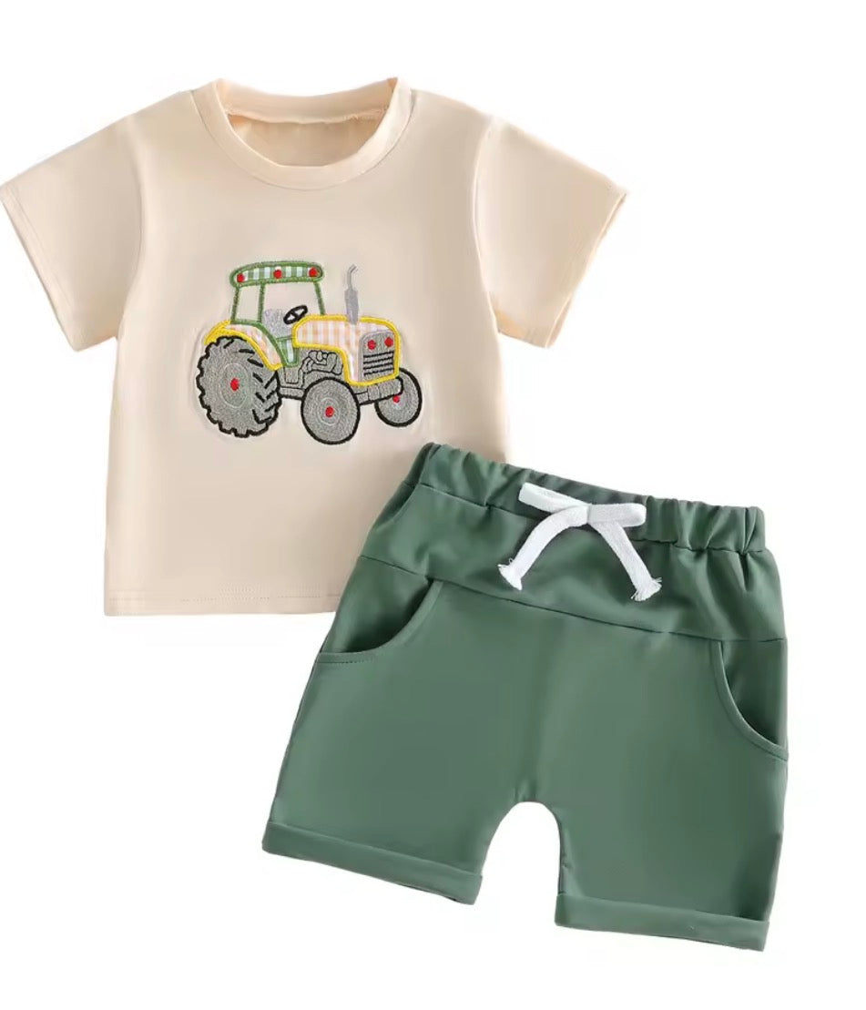 Tractor Embroidered Set