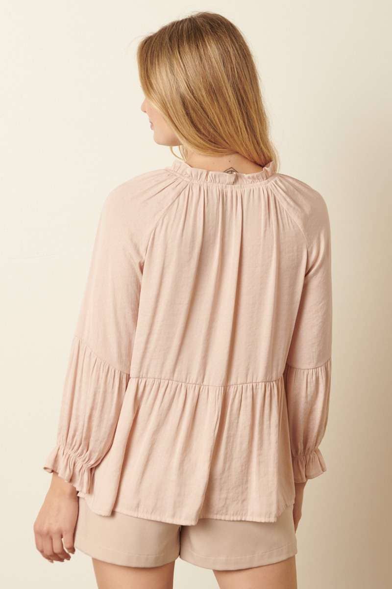 RUFFLE TIE FRONT BABYDOLL BLOUSE