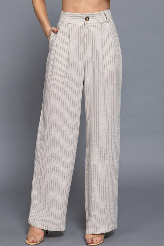 Straight Stripe Linen Effect Long Pants