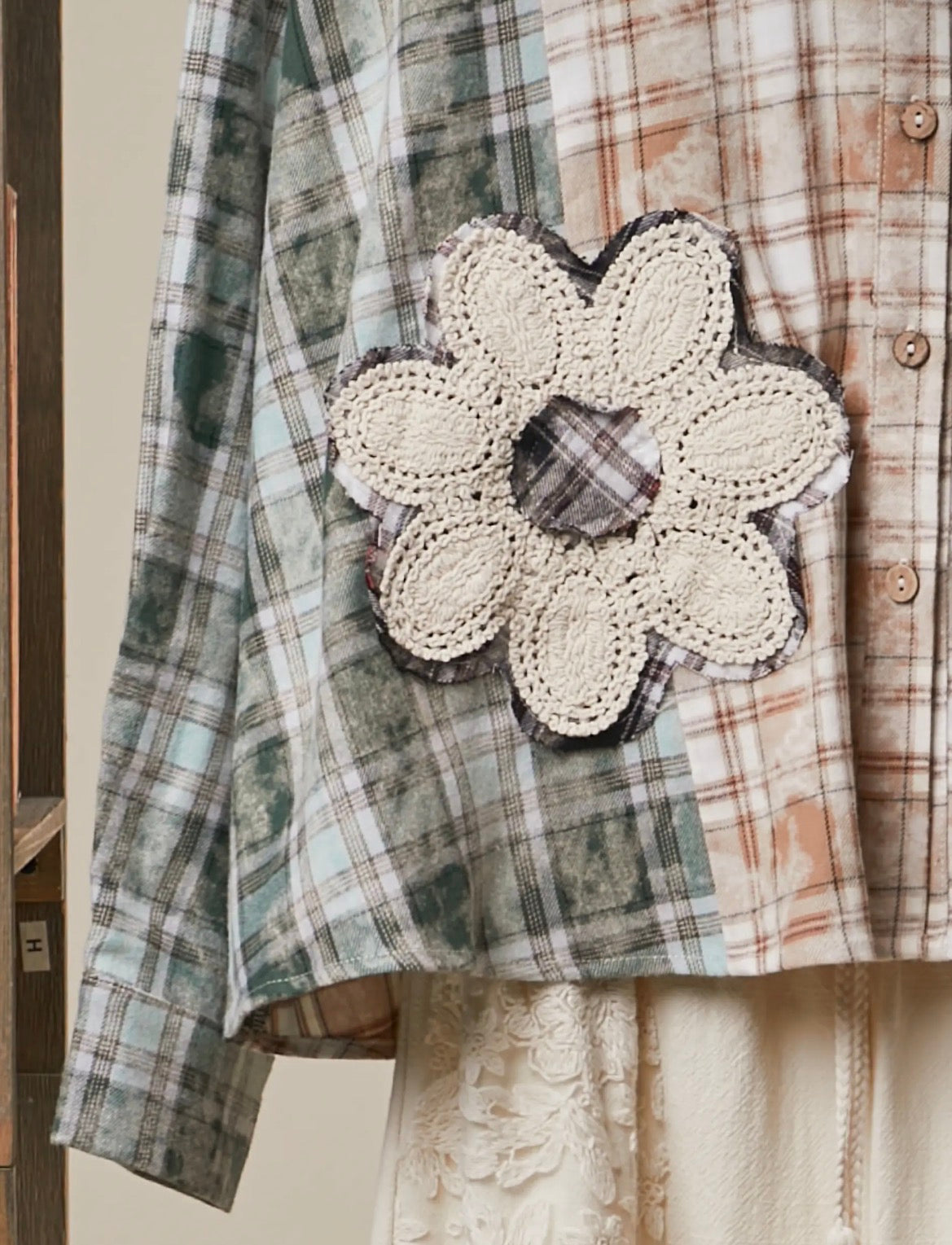 Vintage patchwork plaid shirt jacket