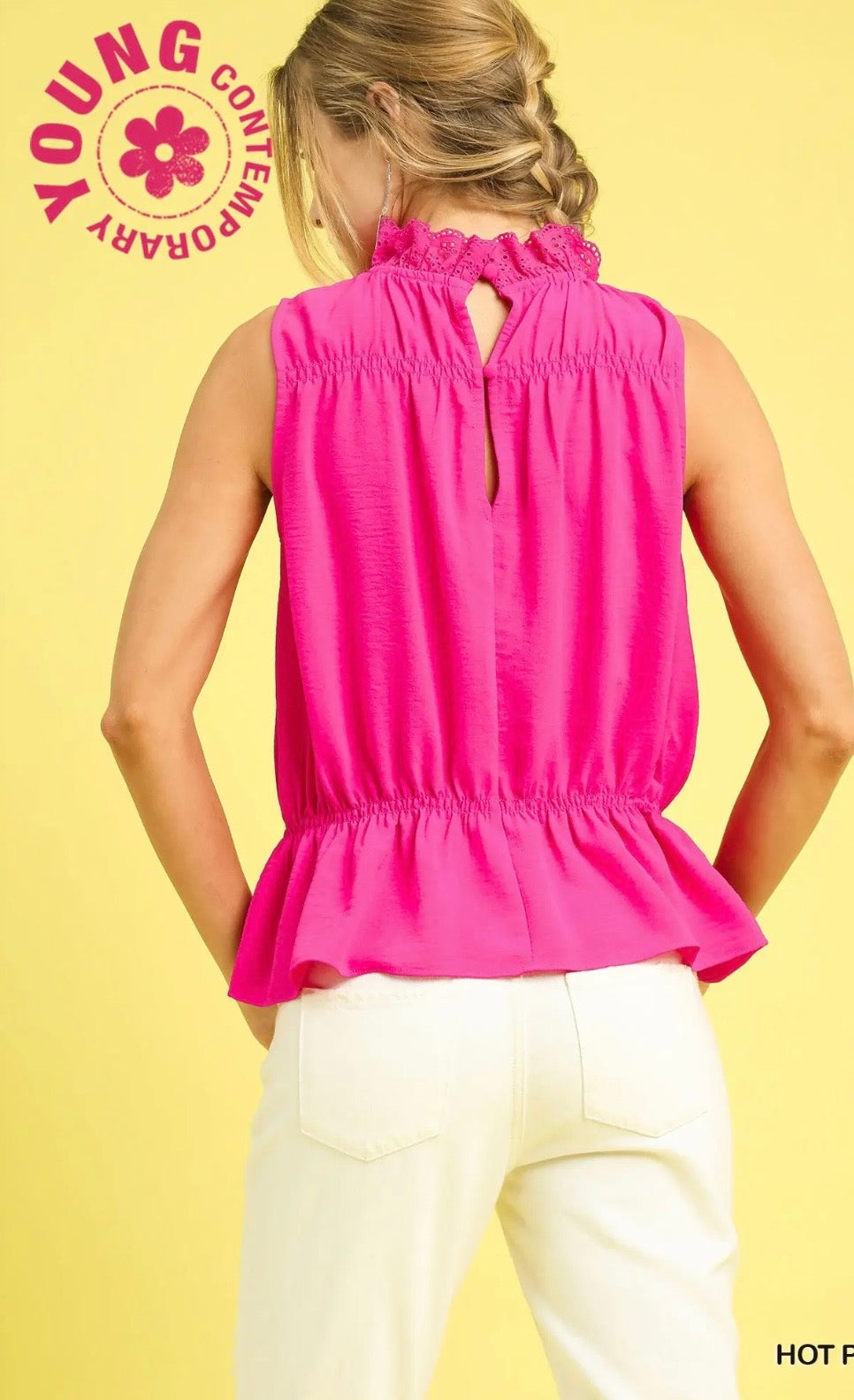 UMGEE Smocked Ruffle Mock Neck Top